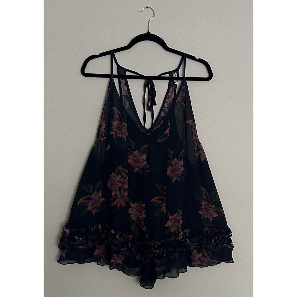 Free People Intimately "Icing On Top" Romper Size S Navy Blue Floral Print - Picture 4 of 16